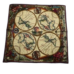 Echo Scarf Womens One Size Multicolor World Map Print Square Limited Edition‎